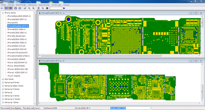 ZXW Tools schematic interface showing logic board component map